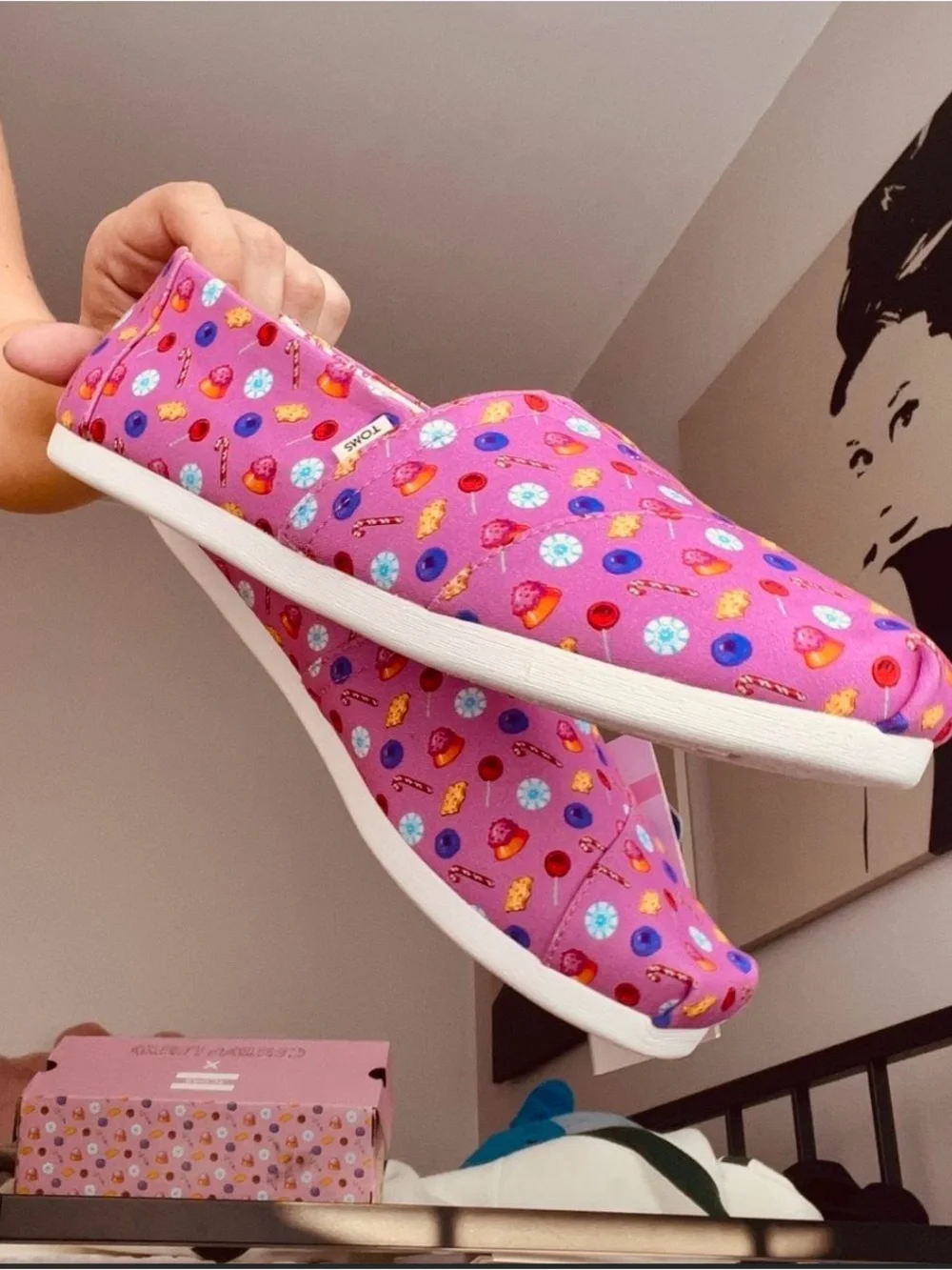 TOMS Pink Candyland Canvas Slip-Ons